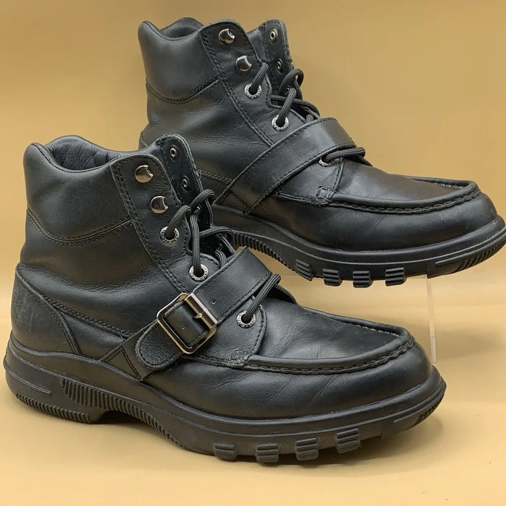 VTG Polo Sport Ralph Lauren Men's Boots Buckle/Lace Black Leather - Size 11D
